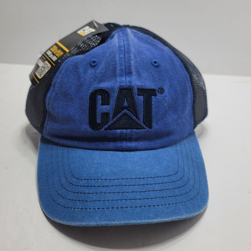 CAT Caterpillar Blue Ponytail Trucker Hat Mesh Back Snapback Cap 1439682-00 NEW